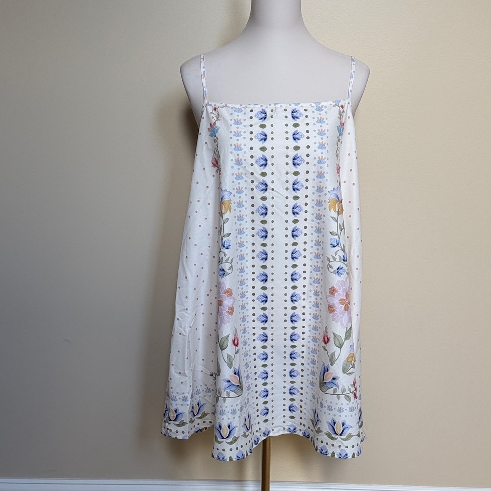SHEIN Floral Mini Dress White Blue Boho Cottagecore Slip Sundress L